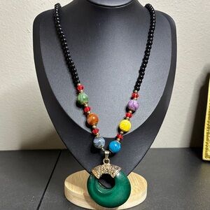 Vintage Colorful Stone Marble Glass Beaded Necklace